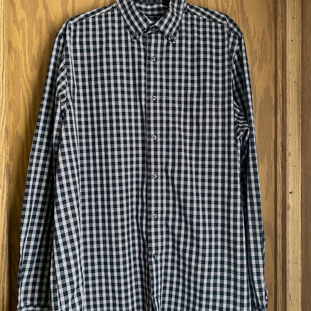 George Men's Black,White,and Red Plaid Long Sleeve Button Down Shirt Size XLT